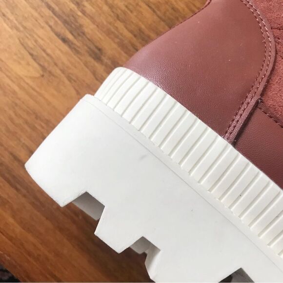 GIANNI BINI Rust Red Leather Lug Sole‎ Platform Bootie Sneaker High Top Size 6.5 - Picture 11 of 14